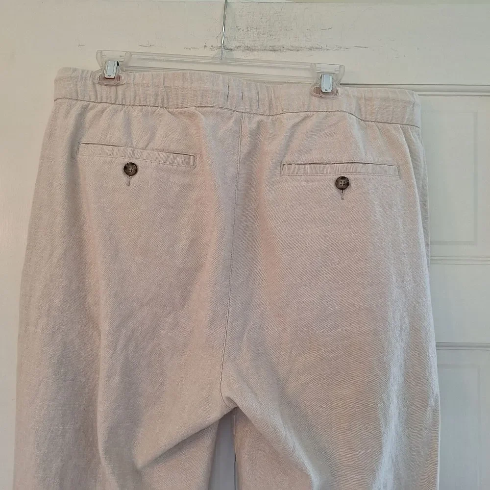 Old Navy Linen Blend Slim Pull On Trousers NWOT Drawstring Pants Beige Men's L